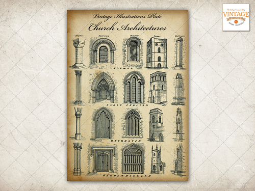Product picture Vintage Images / Illustrations Plate: Church Architectures